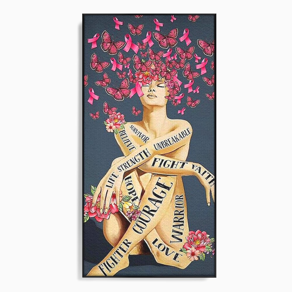 Tablou canvas cu tablou canvas cu portret de femeie si flori, in rama de aluminiu negru